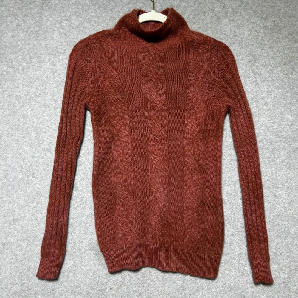 Chicos Cashmere Sweater Cable Knit Mock Neck Salmon Rust Women S heritage Preppy